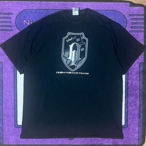 XL tagged 2XL, y2k streetwear helmet hood black and blue skater esque tshirt